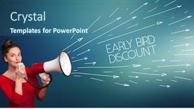  Presentation with early bird - Audience pleasing slide set consisting of young-girl-screaming-to-megaphone backdrop and a ocean colored foreground