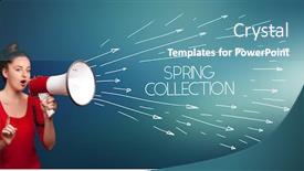  Presentation with group of three young girl - Amazing PPT layouts having young-girl-screaming-to-megaphone backdrop and a teal colored foreground