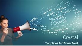  Presentation with banking - Amazing PPT layouts having young-girl-screaming-to-megaphone backdrop and a ocean colored foreground