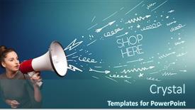  Presentation with shopping - Audience pleasing presentation consisting of young-girl-screaming-to-megaphone backdrop and a ocean colored foreground