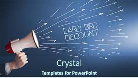  Presentation with early bird - Slide set having young-girl-screaming-to-megaphone background and a ocean colored foreground