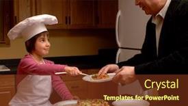  Presentation with veggie - PPT layouts enhanced with young girl serving a piece of veggie pizza she'd made to her grandfather background and a tawny brown colored foreground