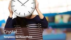  Presentation with clock face - Cool new presentation theme with young girl showing clock backdrop and a teal colored foreground