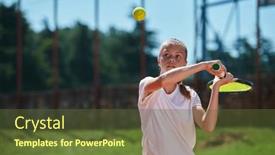  Presentation with tennis - PPT theme featuring young-girl-showing-professional-tennis background and a  colored foreground