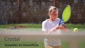  Presentation with tennis - Presentation theme consisting of young-girl-showing-professional-tennis background and a violet colored foreground