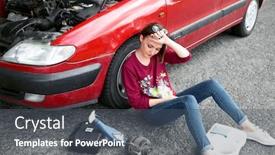  Presentation with electric generator - Beautiful slide deck featuring young-girl-sitting-near backdrop and a dark gray colored foreground