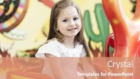 Presentation with childrens - Cool new PPT layouts with young girl sitting on childrens car ride backdrop and a coral colored foreground