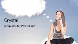  Presentation with pretty girl - Slides enhanced with young girl sitting on cloud background and a  colored foreground