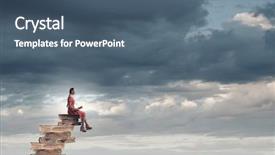  Presentation with girl reading - Slide set with young girl sitting on stack of books and reading background and a ocean colored foreground