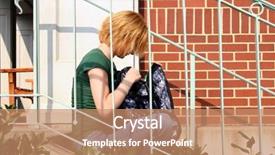  Presentation with steps - Beautiful presentation theme featuring young girl sitting on steps going through bag backdrop and a coral colored foreground