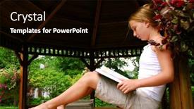  Presentation with girl reading - Slide set featuring young-girl-sitting background and a black colored foreground