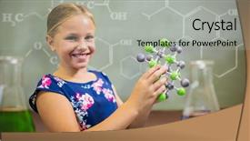  Presentation with chemicals - Slide set featuring science experimental blackboard - young girl smiling while holding background and a light gray colored foreground