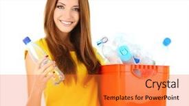  Presentation with plastic bottles and ocean - Presentation theme having young girl sorting plastic bottles background and a gold colored foreground