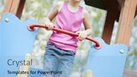  Presentation with playground - PPT theme enhanced with young girl standing at top of slide in playground background and a light blue colored foreground