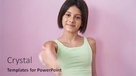  Presentation with business pink - Theme enhanced with young-girl-standing-over-pink background and a  colored foreground