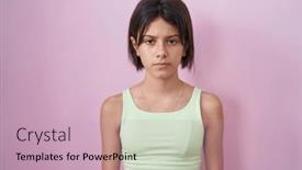  Presentation with pink - PPT theme with young-girl-standing-over-pink background and a soft green colored foreground