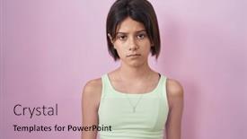  Presentation with sad girl - Presentation having young-girl-standing-over-pink background and a  colored foreground