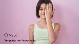  Presentation with emotion - PPT theme consisting of young-girl-standing-over-pink background and a soft green colored foreground