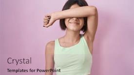  Presentation with blind - Presentation theme consisting of young-girl-standing-over-pink background and a soft green colored foreground