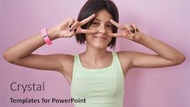  Presentation with pink - PPT theme featuring young-girl-standing-over-pink background and a  colored foreground