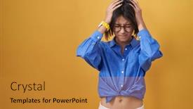  Presentation with migraine - Presentation having young-girl-standing-over-yellow background and a gold colored foreground