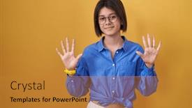  Presentation with yellow - PPT theme featuring young-girl-standing-over-yellow and a  colored foreground