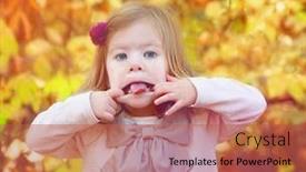  Presentation with autumn leaves - Slide set having young-girl-sticking-out background and a  colored foreground