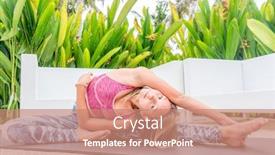  Presentation with stretching - Colorful presentation theme enhanced with young girl stretching in a tropical garden backdrop and a coral colored foreground