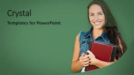  Presentation with chalk board - Beautiful presentation theme featuring young girl student holding books backdrop and a ocean colored foreground