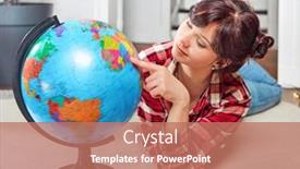  Presentation with earth planet globe - Audience pleasing PPT layouts consisting of young-girl-student-study-geography backdrop and a coral colored foreground