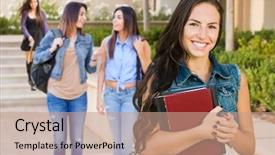  Presentation with race - Theme featuring girl student with school books background and a coral colored foreground
