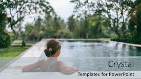  Presentation with infinity - Presentation theme featuring young girl swimming in infinity pool with in private villa resort travelling to ubud bali background and a light gray colored foreground