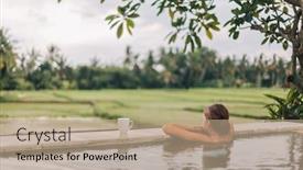  Presentation with swimming pool - Cool new presentation theme with young girl swimming in infinity pool with a view on rice terrace travelling to ubud bali backdrop and a coral colored foreground