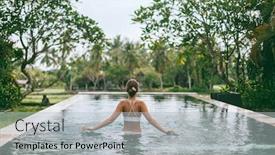  Presentation with swimming pool - Presentation theme with young girl swimming in infinity pool with in private villa resort travelling to ubud bali background and a light gray colored foreground