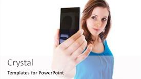  Presentation with self - PPT theme with young girl taking a self background and a sky blue colored foreground