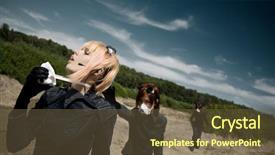  Presentation with science fiction - PPT theme having young girl taking off gasmask background and a tawny brown colored foreground