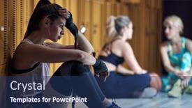  Presentation with locker room - Colorful presentation theme enhanced with young-girl-taking-rest backdrop and a ocean colored foreground