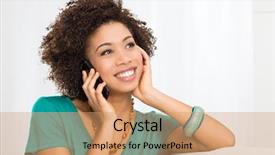  Presentation with talking on phone - Slide deck featuring young girl talking on phone background and a coral colored foreground