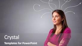  Presentation with pretty girl - Audience pleasing PPT theme consisting of young girl thinking with arrow backdrop and a gray colored foreground