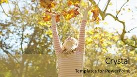  Presentation with autumn leaves - Colorful slide set enhanced with young girl throwing autumn leaves backdrop and a yellow colored foreground