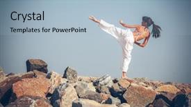  Presentation with karate - Slide deck having young girl training karate background and a light blue colored foreground