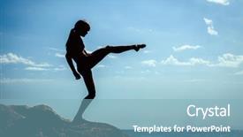  Presentation with karate - Slide set having young girl training karate background and a light blue colored foreground