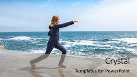  Presentation with karate - Presentation design having young girl training karate background and a light gray colored foreground