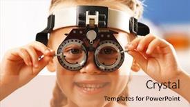 Presentation with eye care - Amazing slide set having young girl undergoing eye test backdrop and a coral colored foreground