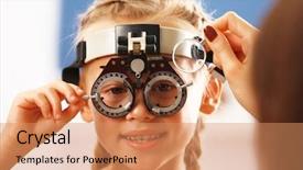  Presentation with test - PPT theme consisting of young girl undergoing eye test background and a coral colored foreground