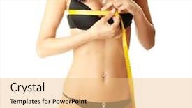  Presentation with tape measure - PPT theme consisting of young girl using measure tape around her chest isolated on white background background and a coral colored foreground