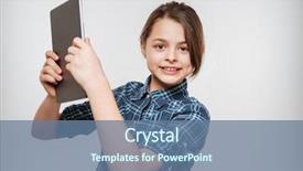 Presentation with photo - PPT layouts having young girl using tablet computer background and a ocean colored foreground