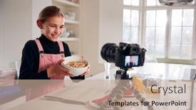  Presentation with social media - Colorful slide set enhanced with young-girl-vlogger-making-social backdrop and a coral colored foreground