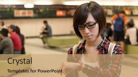  Presentation with wait - Slides with young girl wait for somebody background and a  colored foreground