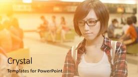  Presentation with wait - Colorful slide set enhanced with young girl wait for somebody backdrop and a  colored foreground